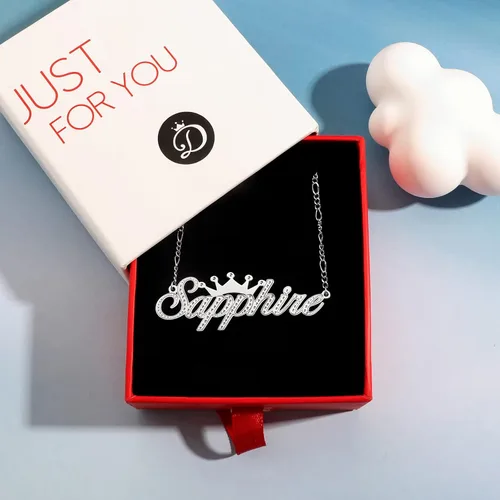 Miniatura 6 de Drawelry Collar con nombre personalizado de dos tonos con placa de oro de 18 quilates, chapado en doble corazón, placa con dije de placa de nombre