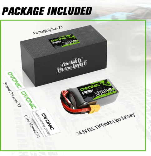 Miniatura 6 de OVONIC 4S Lipo Batería 80C 1300mAh 14.8V Lipo Batería con XT60 Conector para RC FPV Racing Drone Quadcopter