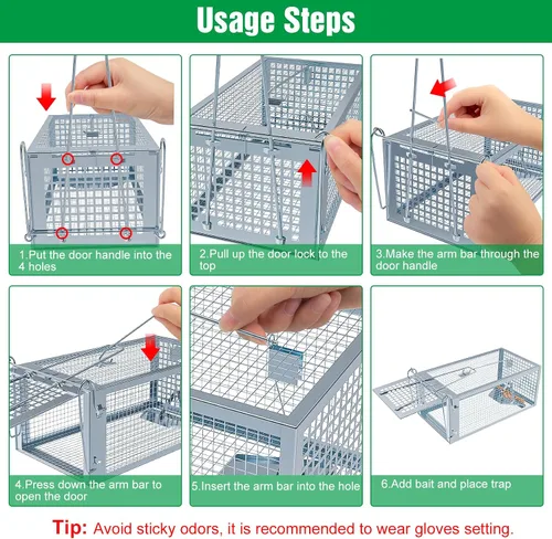 Miniatura 3 de Trampa para animales vivos, jaula plegable resistente para gatos, ardillas, zorrillos, mapaches, zorros, zorros, captura y liberación de zorros