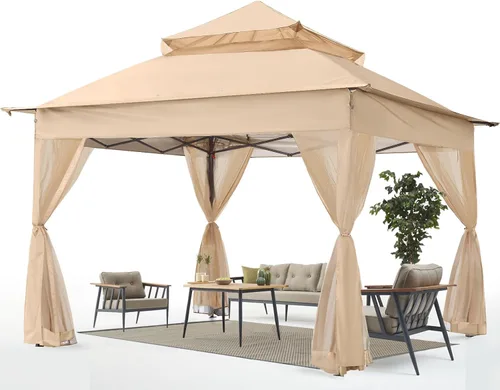 ABCCANOPY Gazebo desplegable de 11 x 11 pies - Tienda de campaña con toldo para exteriores con mosquitera para patio, jardín y patio trasero (caqui)