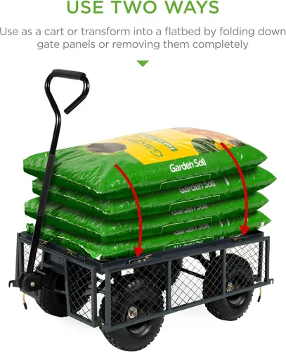 Miniatura 2 de Best Choice Products Carrito de jardín utilitario para césped, patio con capacidad de peso de acero resistente de 400 libras, lados extraíbles, Gris