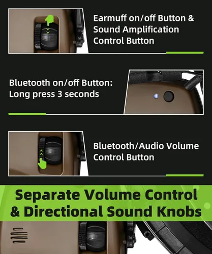 Miniatura 5 de ZOHAN 035 Orejeras de tiro con Bluetooth 5.4, protección auditiva con cancelación activa de ruido y amplificación de sonido, NRR 22dB para campo