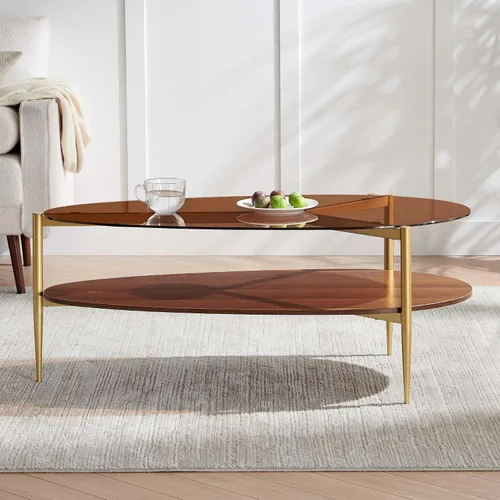 Miniatura 5 de LumFurn Mesa auxiliar ovalada de cristal, diseño moderno de mediados de siglo, 43 pulgadas de largo x 21 pulgadas de ancho x 17 pulgadas de alto