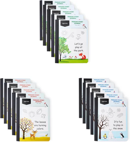 Miniatura 6 de Amazon Basics Cuaderno de composición primaria, 9.75 x 7.5 pulgadas, 100 hojas, varios colores, paquete de 3