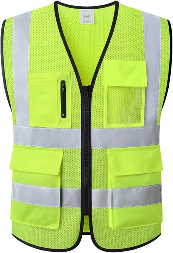 Miniatura 7 de Chaleco de seguridad reflectante para hombres y mujeres, chaleco de construcción que cumple con el estándar ANSI/ISEA H-amarillo Negro