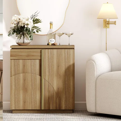 BELLEZE - Gabinete de aparador de 31 pulgadas de estilo moderno de mediados de siglo, gabinete de buffet con arco de madera y almacenamiento, mesa