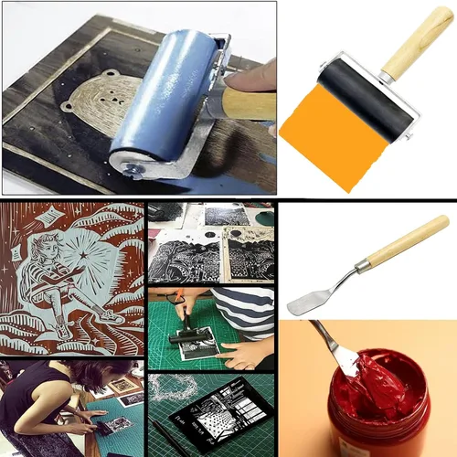 Miniatura 5 de Paquete de 4 rodillos de goma – Rodillos Brayer con 3 tamaños para manualidades Rodillos de perforación para impresión, brocha de pintura, aplicador