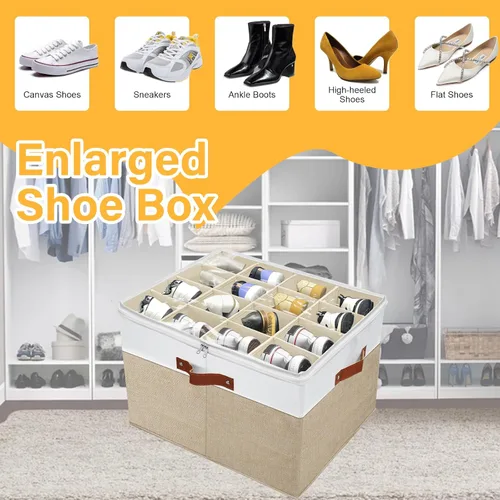 Miniatura 3 de Paquete de 2 organizadores de almacenamiento de zapatos para armario, caja de almacenamiento apilable de zapatos para entrada, armario de Marrón