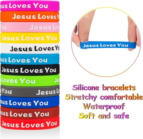 Miniatura 2 de Jesus Loves You - Pulseras de goma coloridas de silicona cristiana para hombres y mujeres, regalos de fiesta, pulsera inspiradora para adultos