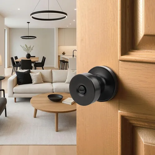 Miniatura 6 de Orger Paquete de 1 pomo de puerta interior negro mate, perilla de puerta de privacidad reversible con cerradura, pomo redondo sin llave para baño