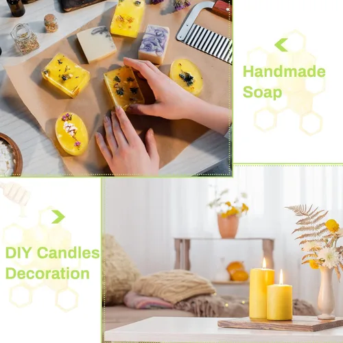 Miniatura 6 de Treela Bloque de cera de abeja pura amarilla de 1 libra, bloque de cera de abeja natural, bloque de cera de grado cosmético para lociones