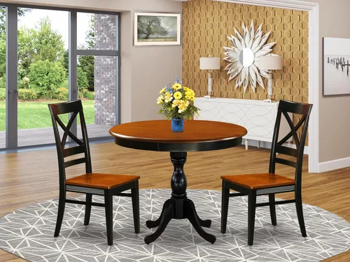 Miniatura 2 de East West Furniture AMQU3-BCH-W - Juego de cocina antiguo de 3 piezas que contiene una mesa redonda con pedestal y 2 sillas de comedor, 36 x 36