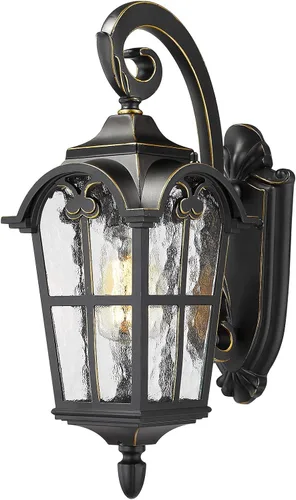 Miniatura 18 de Emliviar Aplique de Pared Vintage para Exteriores con Vidrio de Ondas de Agua, Linterna de Pared para Porche Delantero de 17.5", Acabado Negro