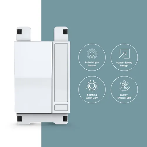 Miniatura 2 de Interruptor de luz nocturna simple de Deako, luz LED blanca cálida, sensor de encendido/apagado automático, un solo polo, requiere cable neutro