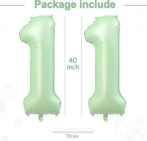 Miniatura 3 de Globos gigantes de papel de aluminio con el número 11, globos de aluminio de color verde claro de 40 pulgadas, globos gigantes de helio número 11