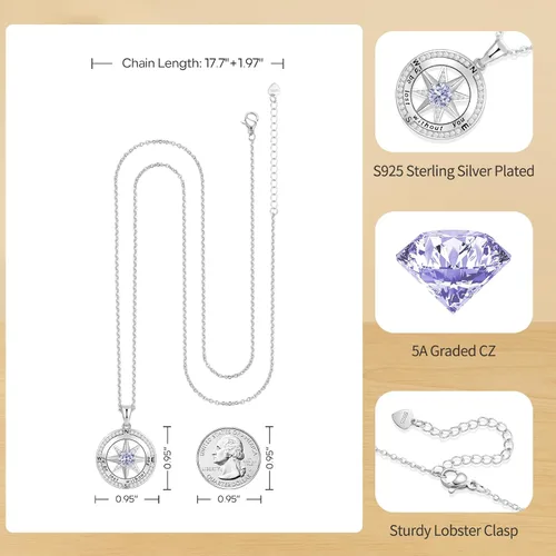 Miniatura 35 de Peeshow Collar para mujer, brújula, piedra natal, joyería de cumpleaños, aniversario, ideas para su novia, regalo romántico de amor en Navidad, día