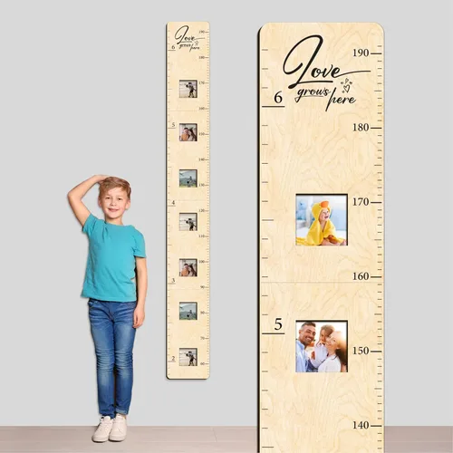Tabla de crecimiento de madera para niños con marcos de fotos, niños y niñas, tabla de crecimiento de altura para pared, tabla de medición,