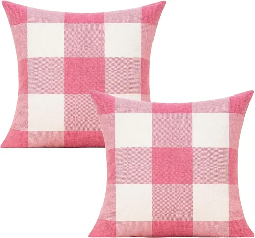 Miniatura 3 de VAKADO Fundas de Almohada Decorativas Rosas para San Valentín 16x16 Juego de 2 Buffalo Día de San Valentín Decorativas Gingham Casa de Campo Cuadros