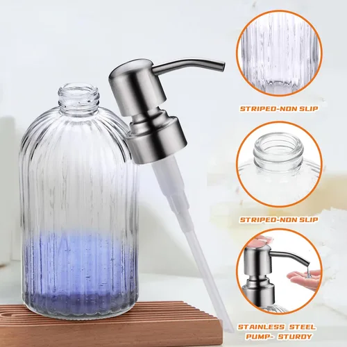 Miniatura 4 de Dispensadores de jabón de vidrio para cocina y baño, botella de vidrio pesado de 16 onzas, bomba de níquel cepillado de acero inoxidable