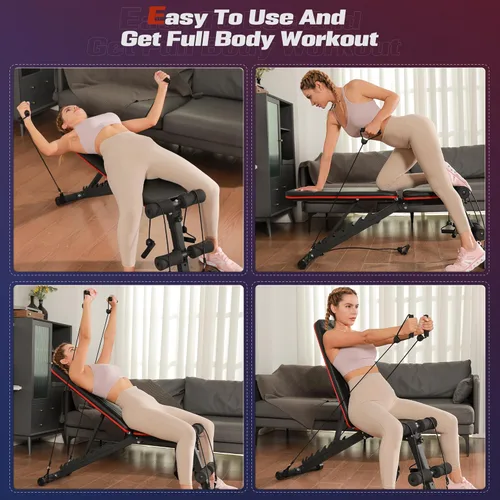 Miniatura 7 de FLYBIRD Banco de pesas plegable con bandas de resistencia, 8 respaldos de ajuste rápido FID para entrenamiento de cuerpo completo en casa, fácil