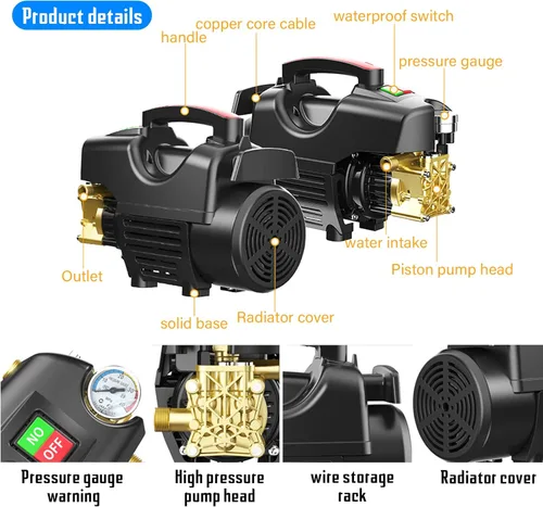 Miniatura 6 de Lavadora eléctrica, lavadoras a presión, lavadora de alta presión de 2800 W, kit de lavadora eléctrica, lavadora eléctrica de 2600 PSI, boquilla