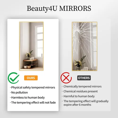 Miniatura 3 de Beauty4U Espejo grande de longitud completa de 71 x 32 pulgadas con soporte, espejo dorado de cuerpo completo, marco de metal, espejo templado