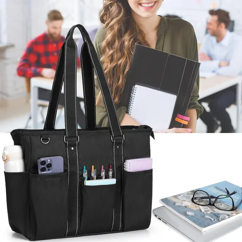 Miniatura 6 de Damero Bolsa de mano para profesores con funda acolchada para laptop, bolsa de trabajo para profesores, bolsa de utilidad para oficina, viajes