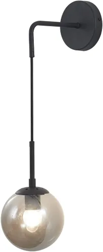 BOKT Moderno aplique de pared de bola de vidrio gris ahumado, iluminación de mediados de siglo, negro mate, montaje en pared, lámpara de pared para