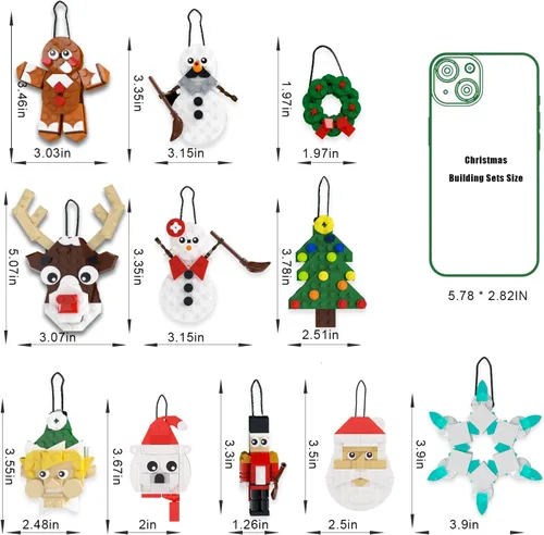 Miniatura 3 de Tenhorses Juego de adornos para árbol de Navidad 11 en 1, corona, Papá Noel, muñeco de nieve, cascanueces, oso polar, pan de jengibre, reno, copo
