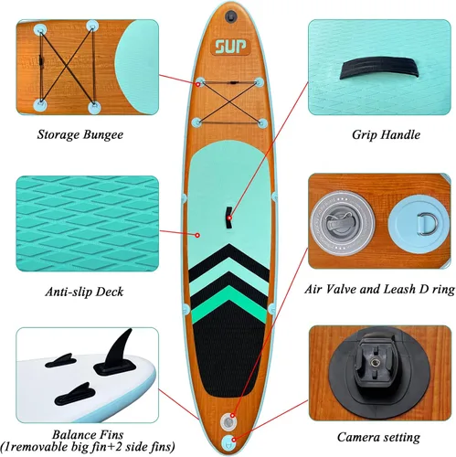 Miniatura 2 de Tabla de remo inflable (6 pulgadas de grosor), paquete ISUP con accesorios y mochila de SUP premium, cubierta antideslizante, aletas, paleta