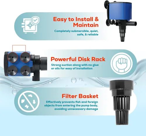 Miniatura 5 de Aqua Dream 475 GPH Aquarium Powerhead - Bomba de filtro sumergible 3 en 1 con oxigenación de aire y flujo ajustable, bomba de circulación de agua