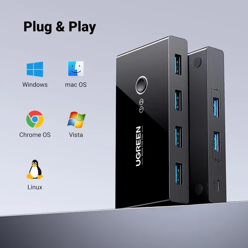 Miniatura 8 de UGREEN Selector de interruptor USB 3.0, 2 computadoras compartidas, 4 puertos USB, conmutador USB para PC, portátil, teclado, ratón, impresora