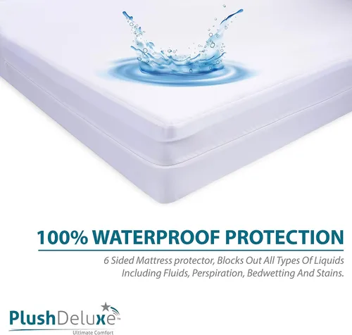 Miniatura 5 de Funda de colchón PlushDeluxe Premium 100% impermeable, hipoalergénica, sin vinilo, superficie de algodón con bucles suave y transpirable.