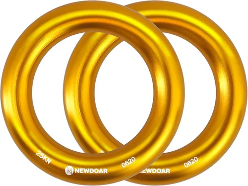 NewDoar Rappel Ring 25kN Oro Grande O-Ring Cuerda Conector para Escalada Arborista Rescate Hamaca y Slackline Oro grande 2 piezas