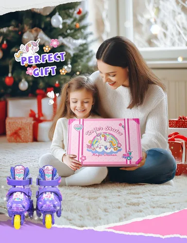 Miniatura 7 de Patines de unicornio para niños pequeños, patines de entrenamiento para niños con triple protección de seguridad, patines de 4 tamaños ajustables
