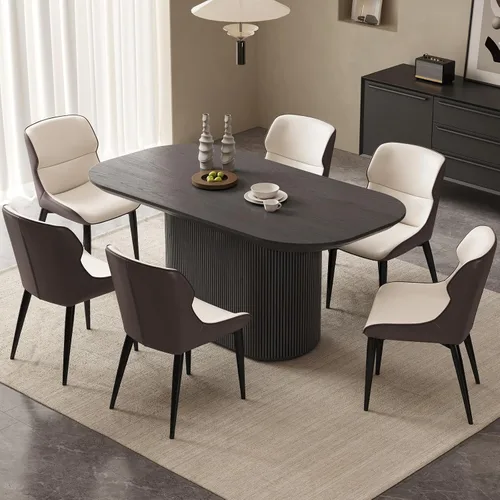 Miniatura 14 de Mesa de comedor ovalada de 63 pulgadas para 2-6 personas, mesa de cocina negra moderna, mesa de comedor rectangular de lujo, mesa de comedor