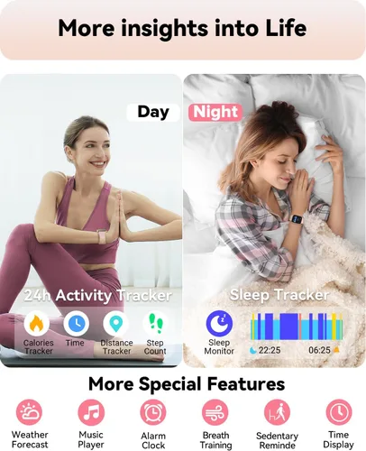 Miniatura 5 de Relojes inteligentes para mujer, reloj de fitness con pantalla táctil de 1.8 pulgadas con frecuencia cardíaca, podómetro, reloj inteligente