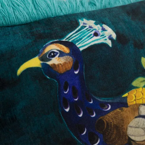 Miniatura 3 de JWH Funda de almohada con estampado de flores de pavo real azul y verde, funda de almohada decorativa de chenilla con borlas para cama, sala