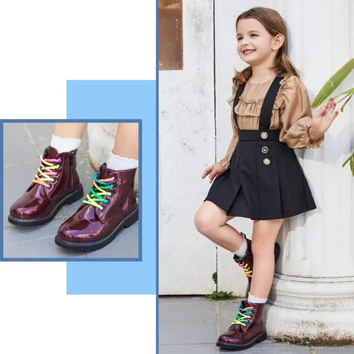 Miniatura 2 de Hawkwell Botas de trabajo de combate de patente para niñas y niños con cremallera lateral (niños pequeñosniños grandesjóvenes), 0 Toddler