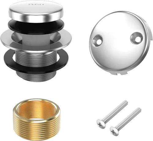 Kit de drenaje de bañera completamente metálico Tip-Toe con placa frontal de desbordamiento de dos orificios y ensamblaje universal de rosca Chapado