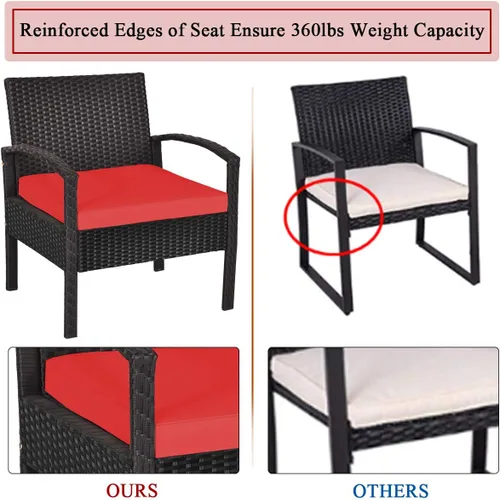 Miniatura 9 de Tangkula Juego de 3 piezas de mimbre para patio, muebles de ratán para exteriores con cojín grueso lavable y mesa auxiliar con espacio