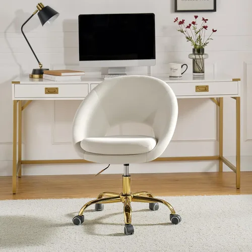 Miniatura 12 de TINA'S HOME Silla de oficina moderna de terciopelo con giro ajustable, cómoda silla de escritorio tapizada con respaldo abierto, pequeña y bonita