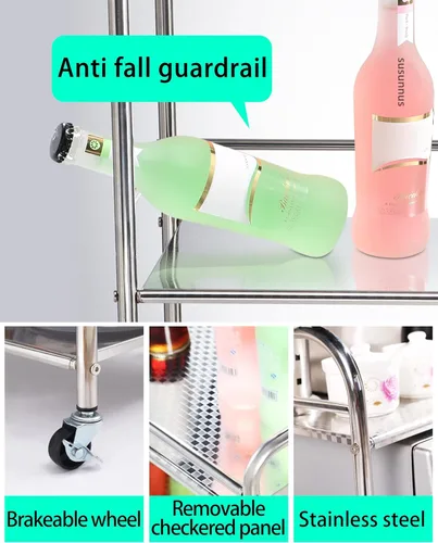 Miniatura 5 de susunnus Carrito de acero inoxidable con ruedas de 3 niveles, carrito de cocina de acero inoxidable, carrito de utilidad, carrito de metal