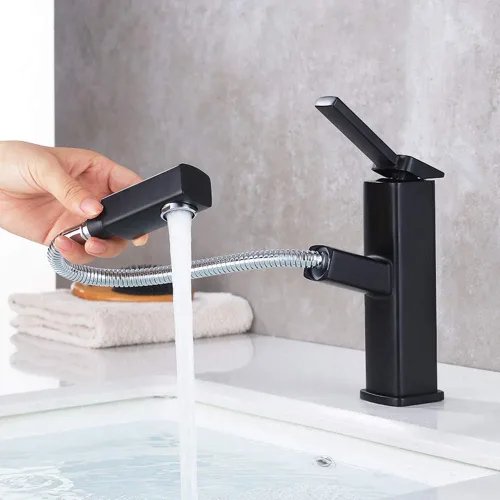 KAIYING Grifo de lavabo de baño con rociador extraíble, grifo mezclador de lavabo de una sola manija para agua fría y caliente, grifo de fregadero