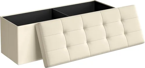 Miniatura 22 de SONGMICS Colección MAZIE - Banco otomano plegable de almacenamiento de 43 pulgadas, reposapiés otomano, banco para el final de la cama, pecho