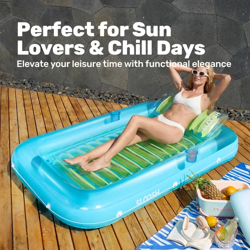 Miniatura 8 de Flotador inflable de bronceado para piscina Sloosh, 70" x 46" flotadores de piscina para adultos con almohada, 4 en 1 balsa de baño de sol flotante