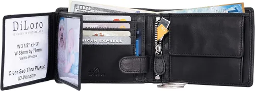 Miniatura 3 de DiLoro Italia - Cartera de cuero para hombre, tamaño completo, plegable, con cremallera, con protección RFID