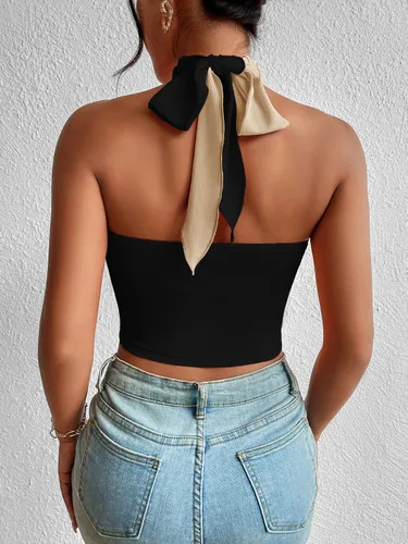 Miniatura 2 de Verdusa Top corto sin mangas con corte frontal para mujer