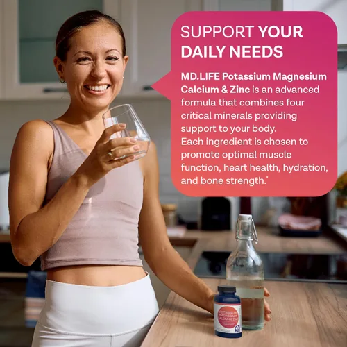 Miniatura 4 de MD. Life Suplemento de potasio, magnesio y zinc y calcio, 120 cápsulas, suplemento de potasio y magnesio y zinc, apoya la salud ósea y la salud