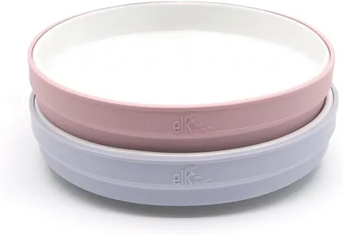 Elk and Friends Platos blancos de porcelana para niños de 7.8 pulgadas con fundas de silicona, adecuados para bebés/niños pequeños, aptos para
